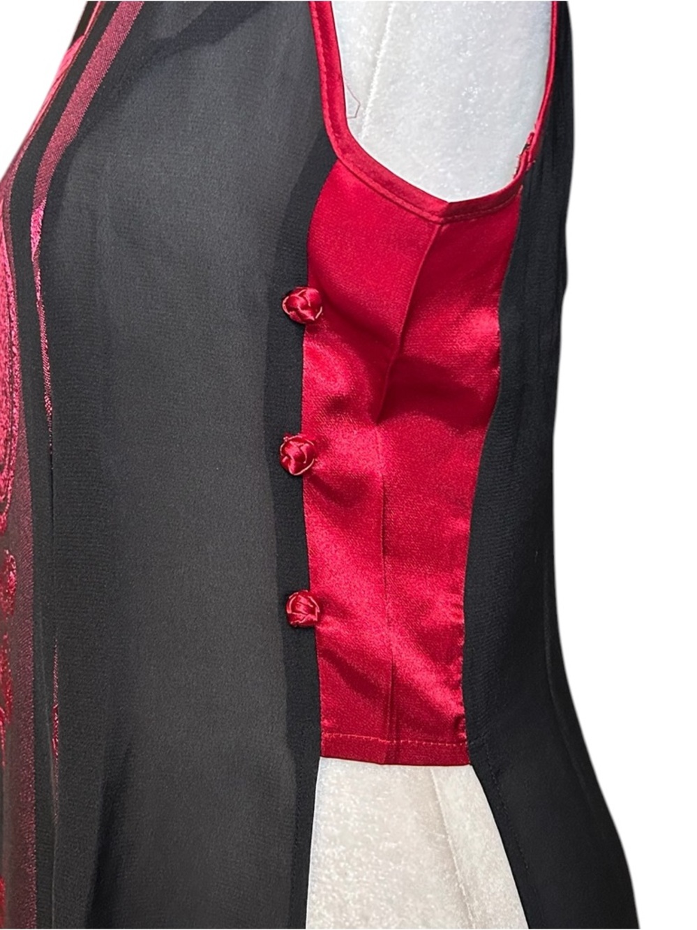 Silk Stunning Red & Black Asian Tunic Vest Statement Piece - Small - Picture 8 of 12